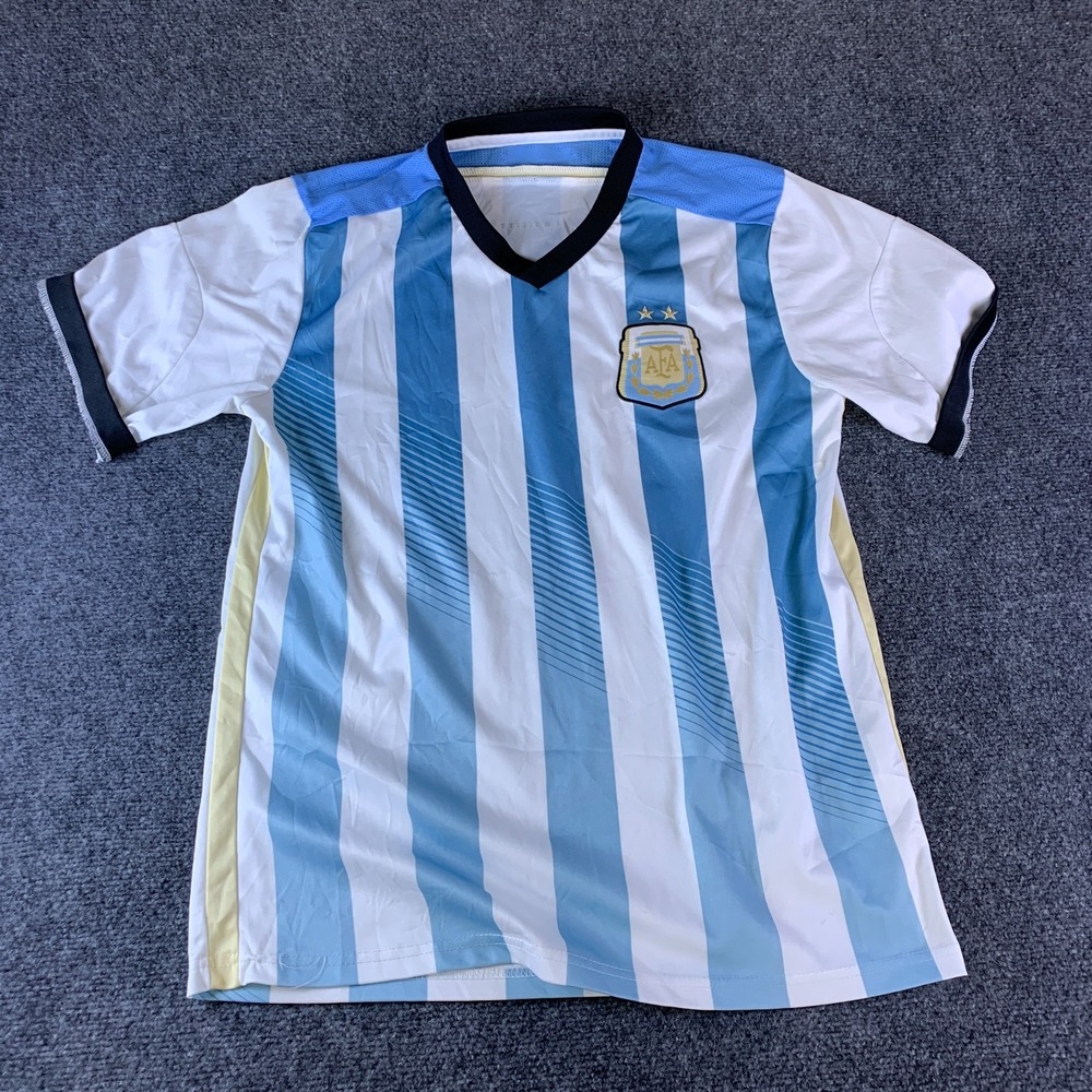 AFA Argentina Soccer Jersey Mens Medium White Blue Striped Logo V-Neck Pullover